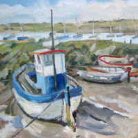 oil painting of brancaster boats