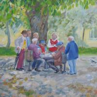 painting of village card players