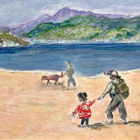 painting of beach scene