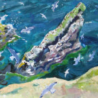 painting of cleaver rock st abbs